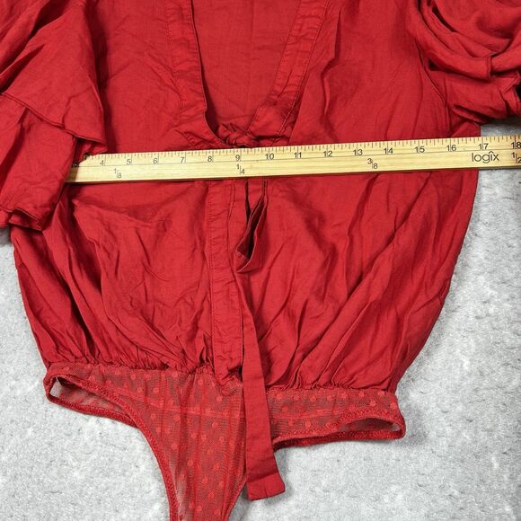 Intimately Free People Body Suit XS Red Dramatic Ruffle Thong V Neck Boho Top - Picture 5 of 10